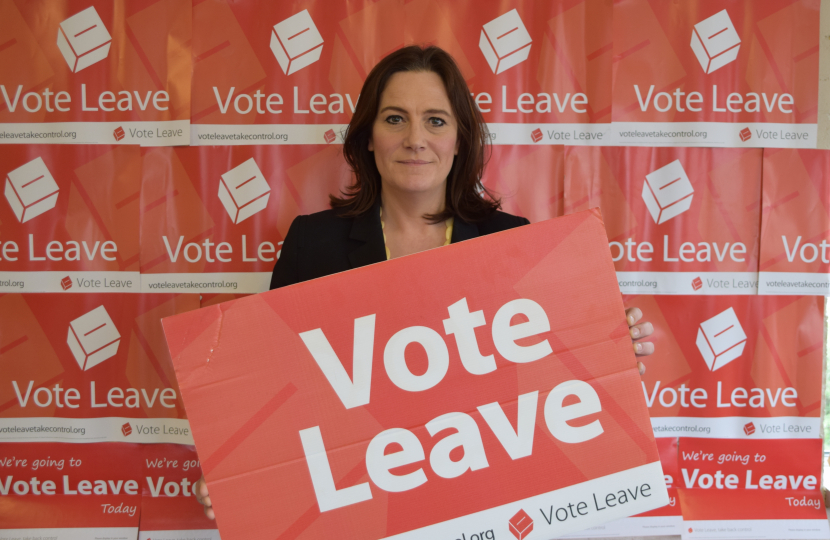 Rebecca holding Vote Leave Sign