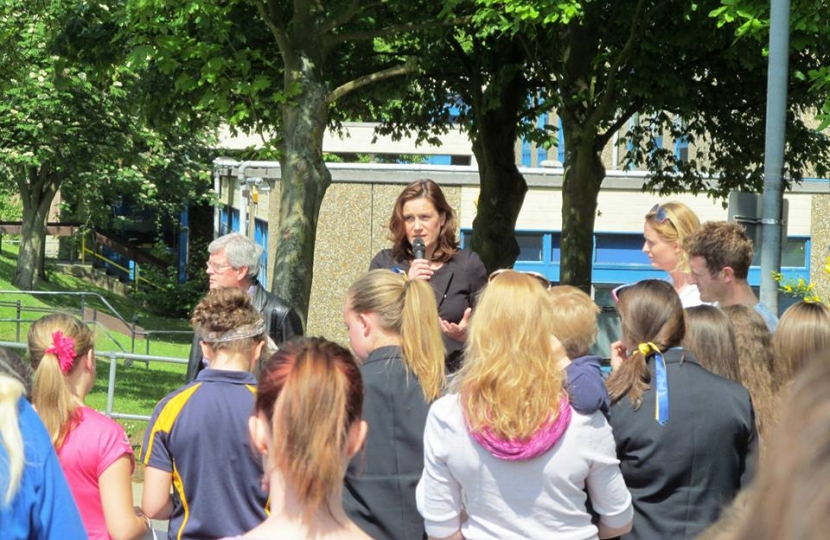 Rebecca at a Save The Deanes School rally
