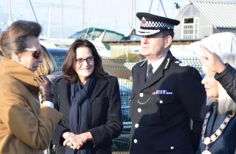 Rebecca Harris MP welcomes HRH Princess Anne, The Princess Royal, to East Haven Coastwatch Station on Canvey Island
