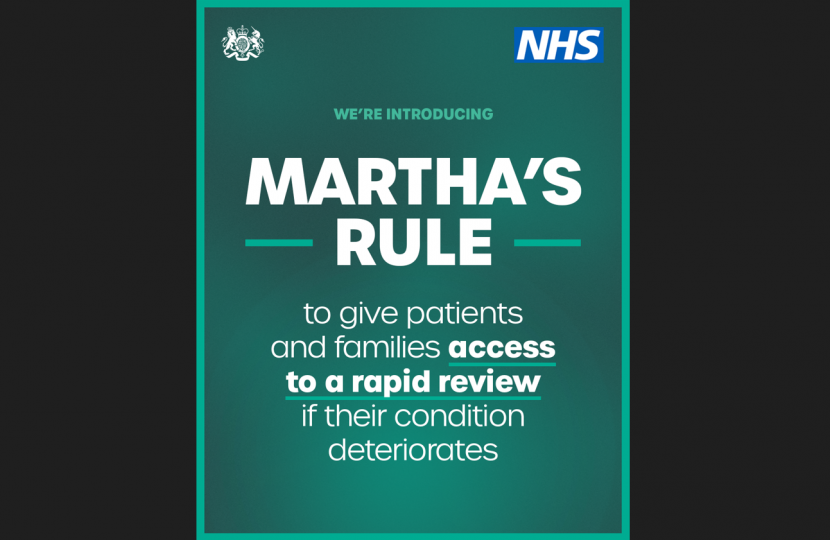 Rebecca Harris MP welcomes the roll out of Martha's Rule to hospitals in England