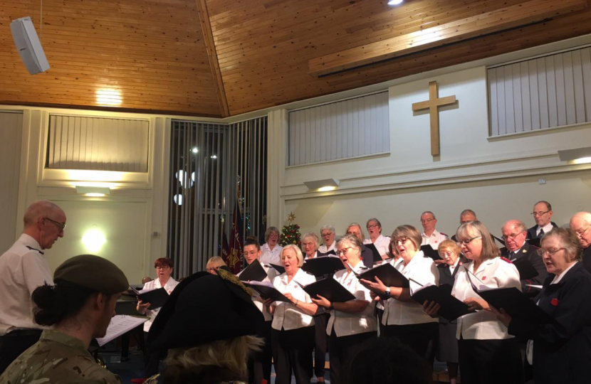 Rebecca Harris attends Castle Point Civil Carol Service at Hadleigh Temple Salvation Army