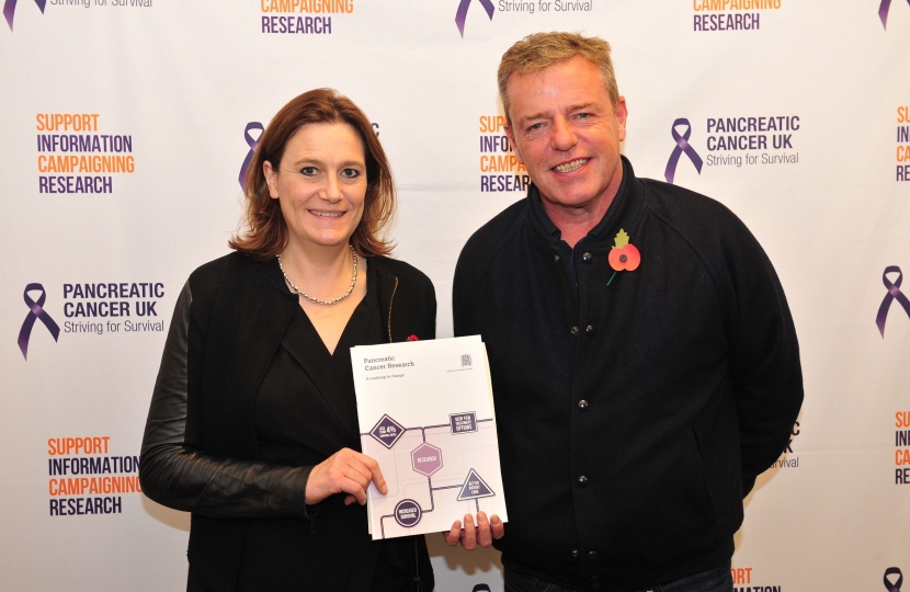 Rebecca Harris MP & Suggs supporting pancreatic cancer research