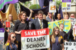 Rebecca at a Save The Deanes School rally
